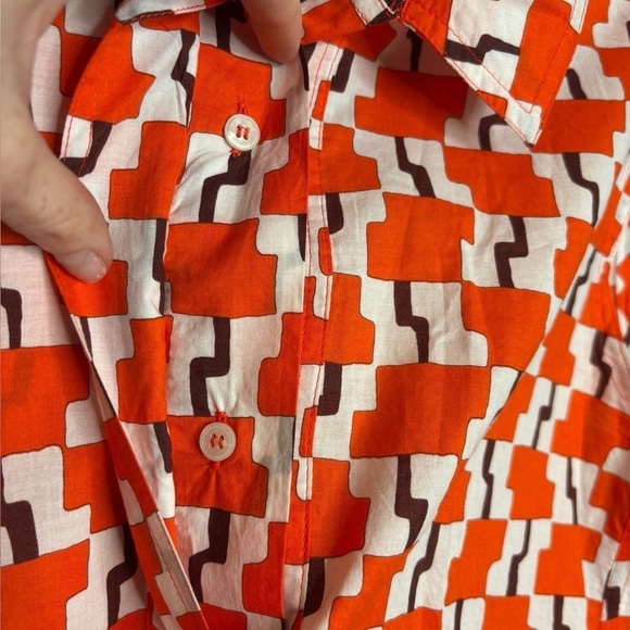 Emme Marella Abstract Artsy Orange Sleeveless Button Collar Top Size 44- US 8 - Picture 3 of 11